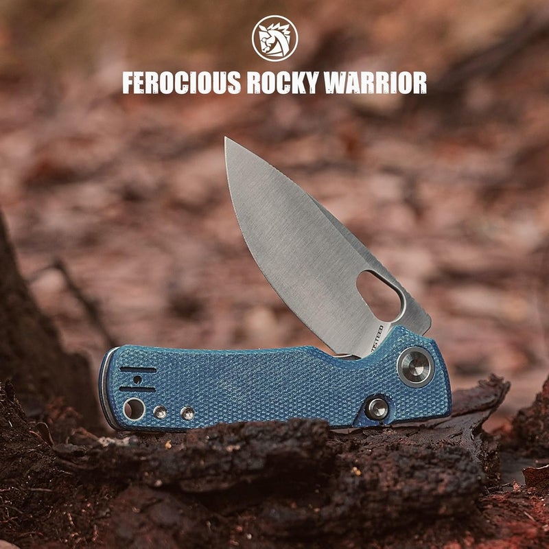 Vosteed Porcupine EDC Pocket Knife, Lightweight Folding knife - 2.99" 14C28N Steel Blade, Thumb hole, Blue Micarta Handle Top Liner Lock Knives for Camping Survival - A2605 - Image 4